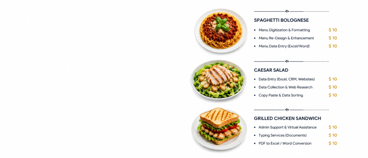 Restaurant Menu Data Entry Services